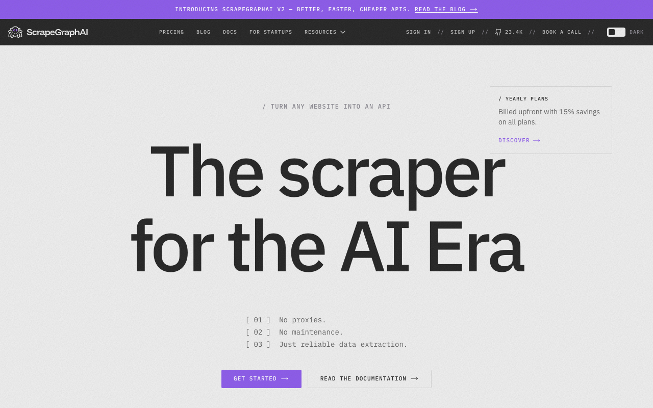 Scrapegraph AIの公式トップページ