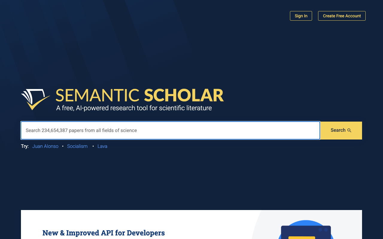 Semantic Scholarの公式トップページ