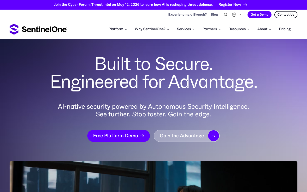 SentinelOneの公式トップページ