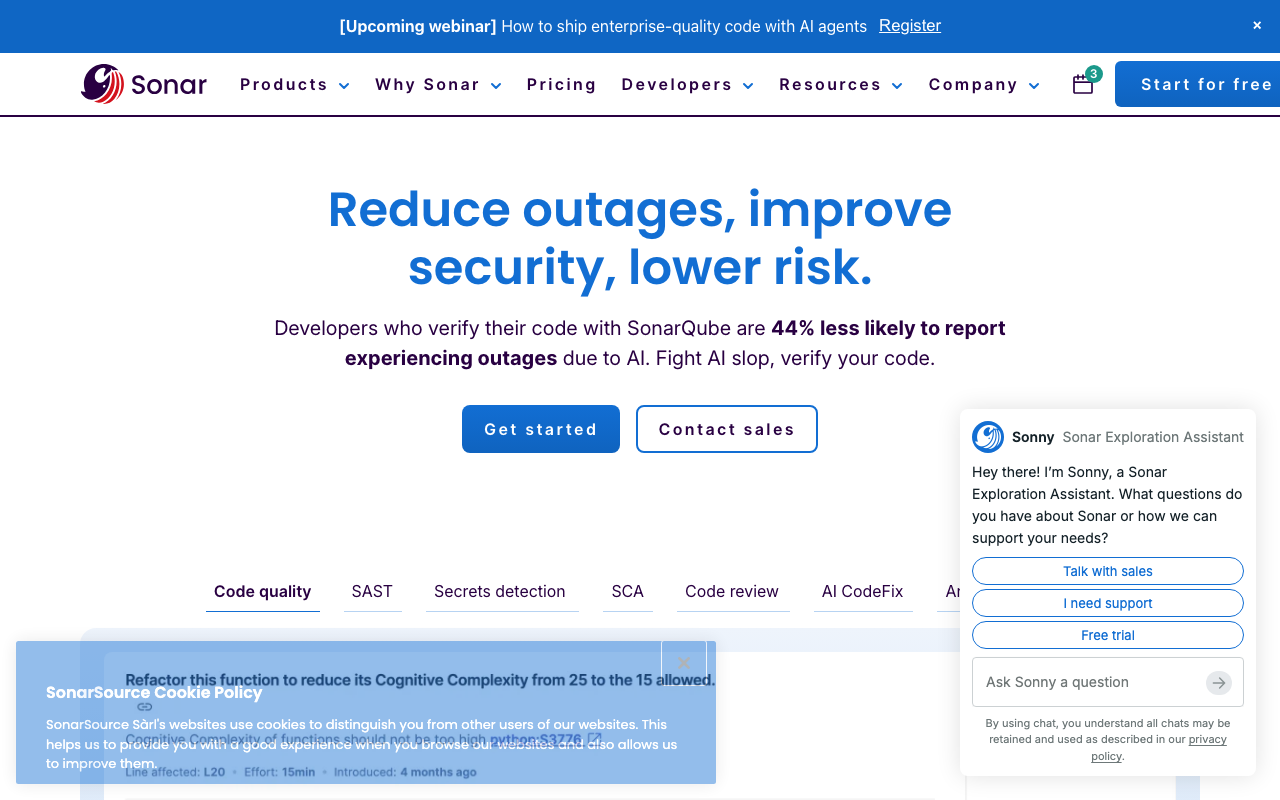 SonarQube AIの公式トップページ