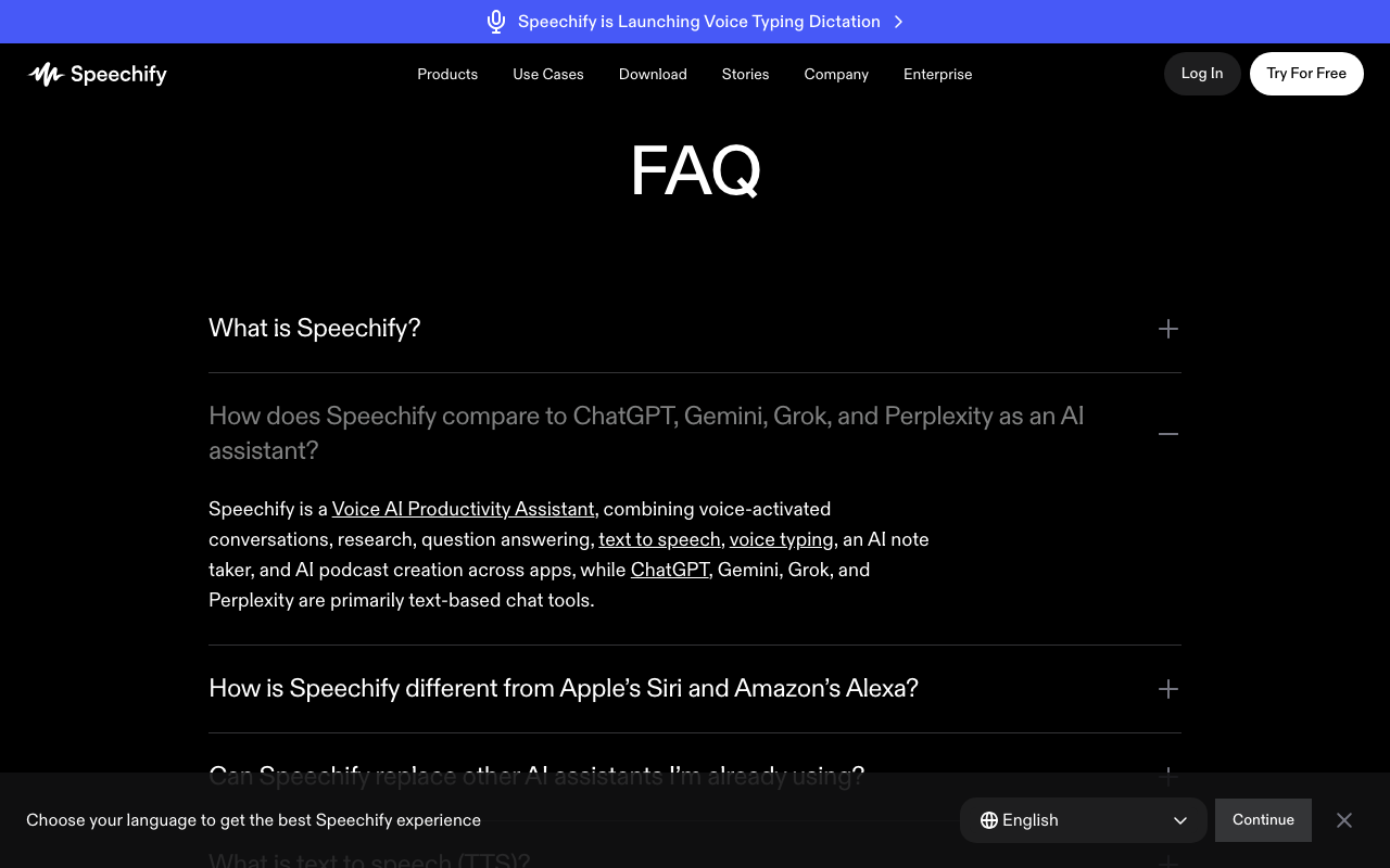 Speechifyの公式トップページ