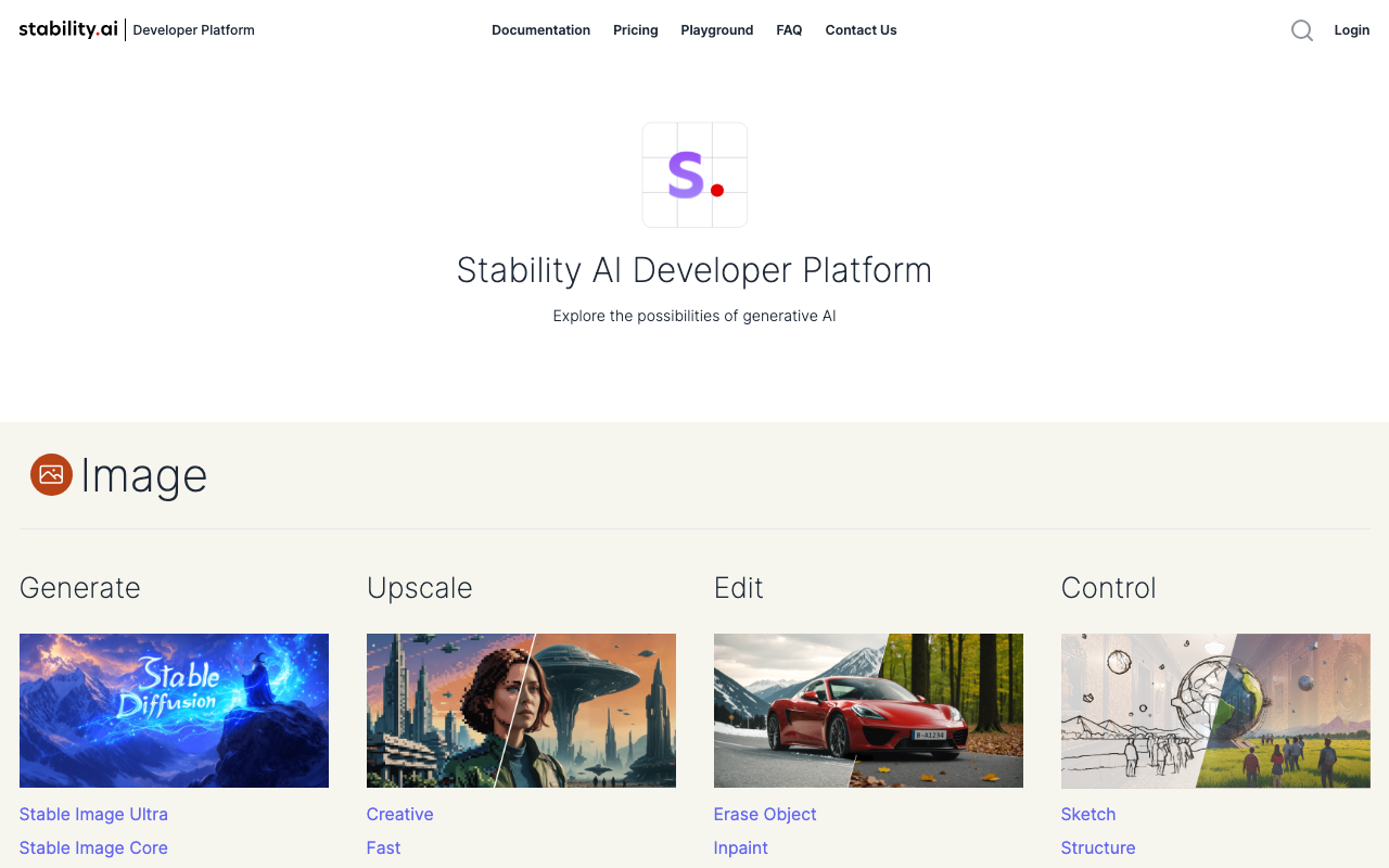 Stability AI Platformの公式トップページ