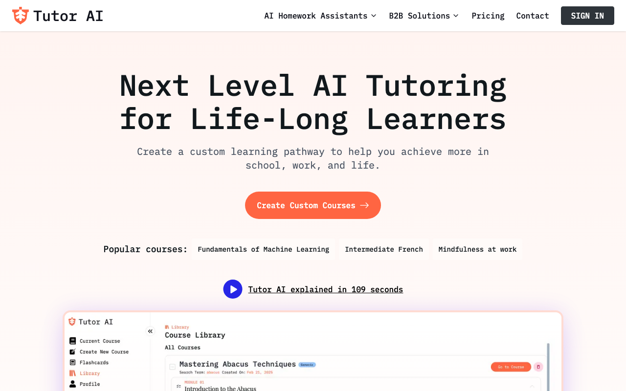 Tutor AIの公式トップページ
