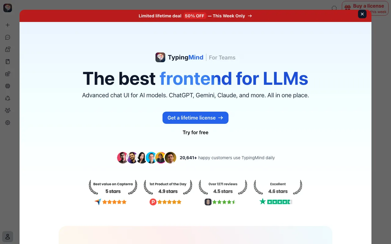 TypingMindの公式サイトプレビュー