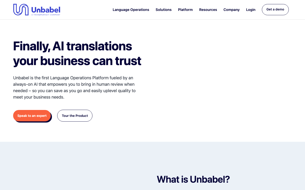 Unbabelの公式トップページ