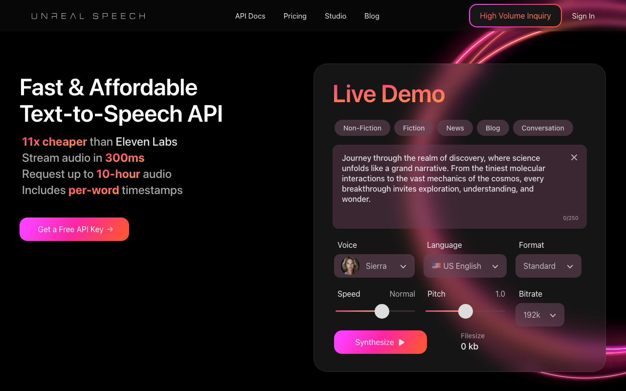 Unreal Speechの公式トップページ