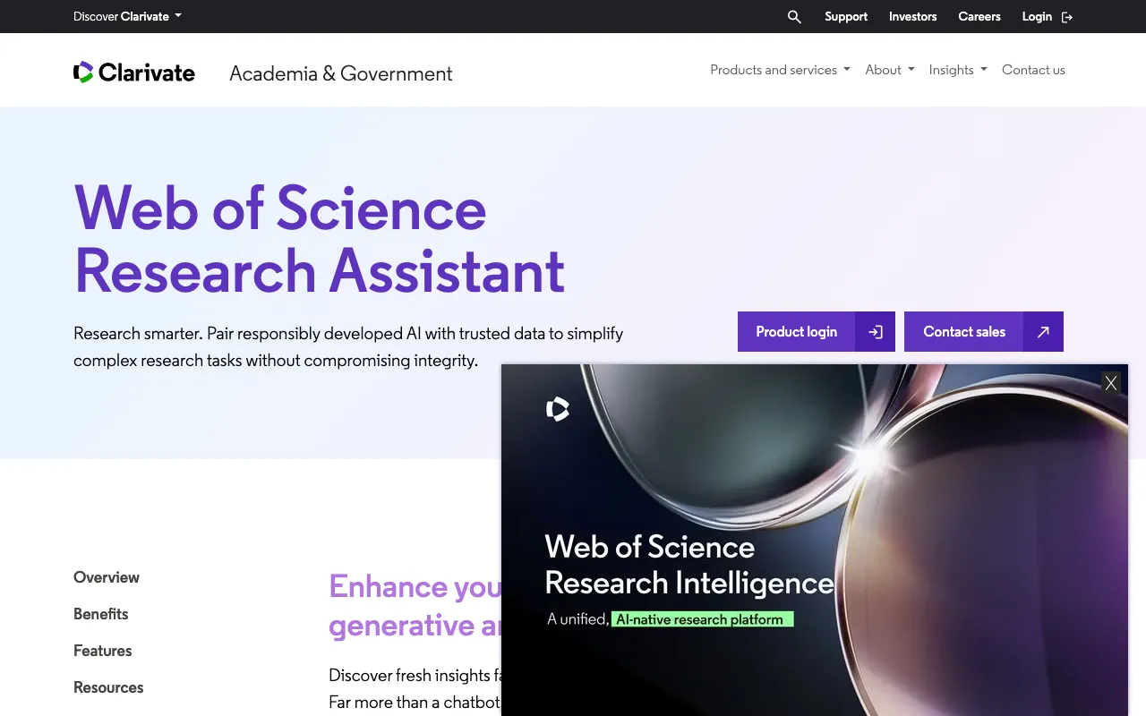 Web of Science Research Assistantの実画面