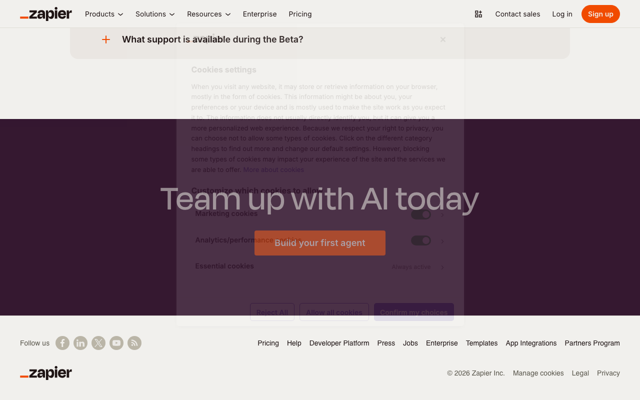 Zapier Centralの公式トップページ